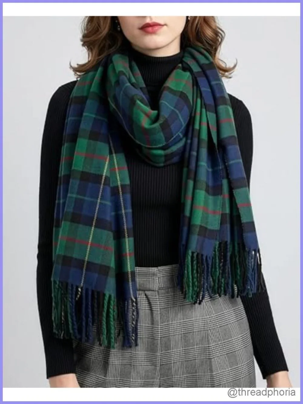 Women's Oversized Tartan Plaid Shawl Wrap Scarf in Viscose Fabric – Cashmere